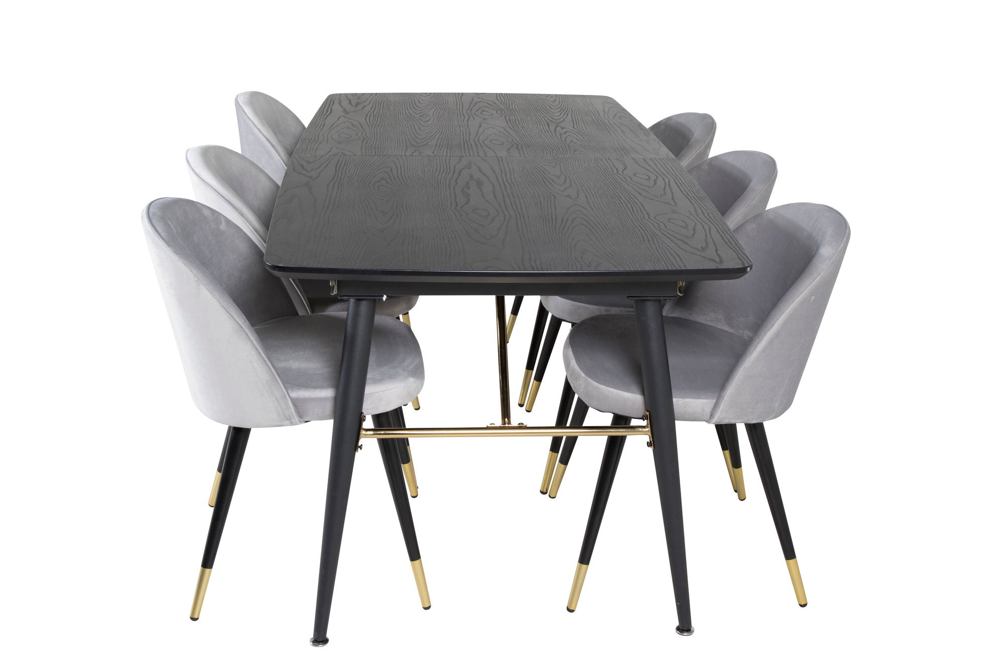 Venture Home Gold Extention bord - 180/220*85*H76 Black Veneer - Black legs - Brass details+Velvet Spisebordsstol Brass - Light Grey / Black_6