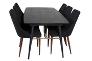 Venture Home Gold Extention bord - 180/220*85*H76 Black Veneer - Black legs - Brass details+Leone Spisebordsstol - Walnut legs - Black Fabric_6