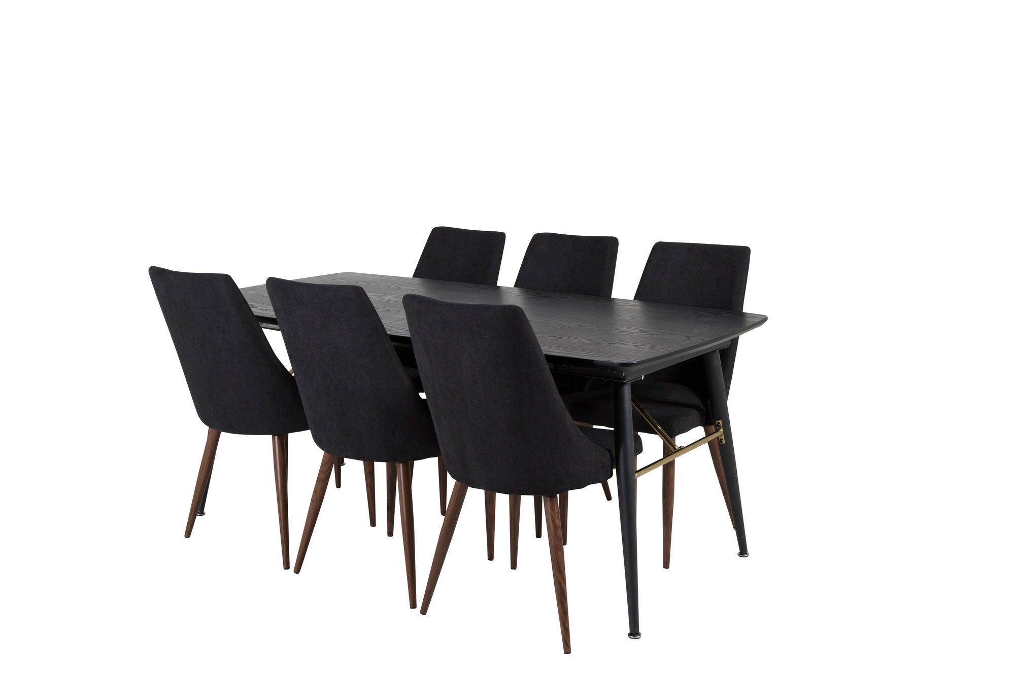 Venture Home Gold Extention bord - 180/220*85*H76 Black Veneer - Black legs - Brass details+Leone Spisebordsstol - Walnut legs - Black Fabric_6