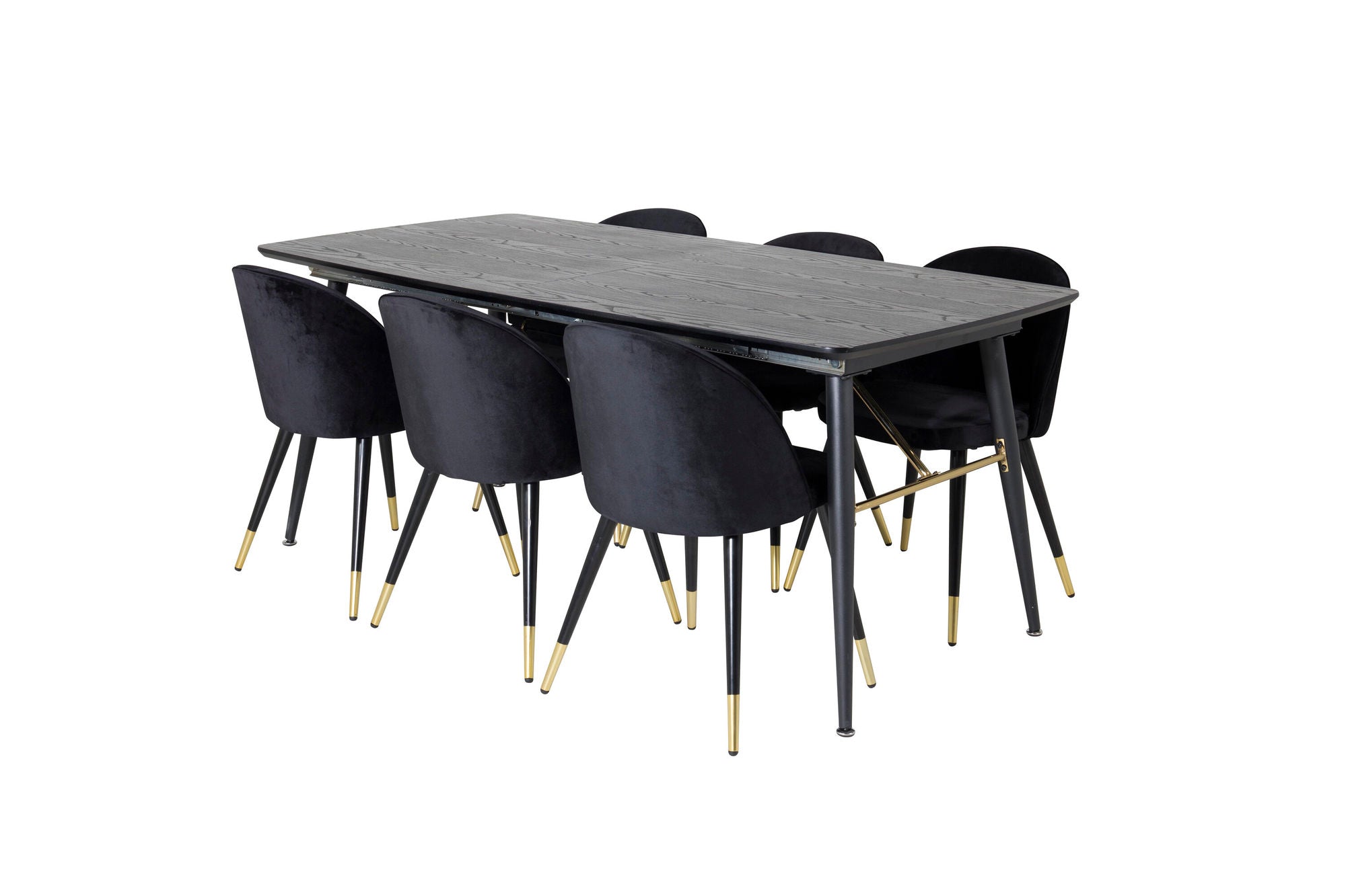 Venture Home Gold Extention bord - 180/220*85*H76 Black Veneer - Black legs - Brass details+Velvet Spisebordsstol Brass - Black / Black_6