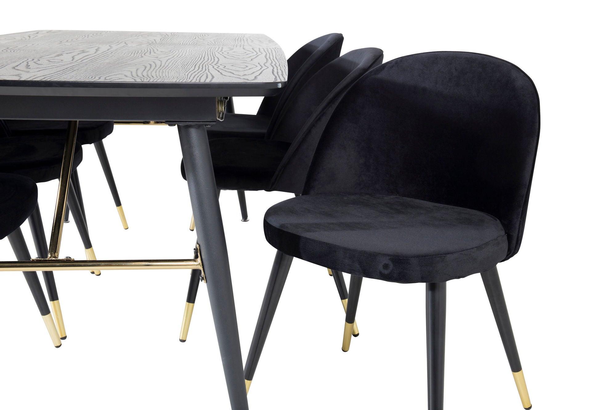 Venture Home Gold Extention bord - 180/220*85*H76 Black Veneer - Black legs - Brass details+Velvet Spisebordsstol Brass - Black / Black_6