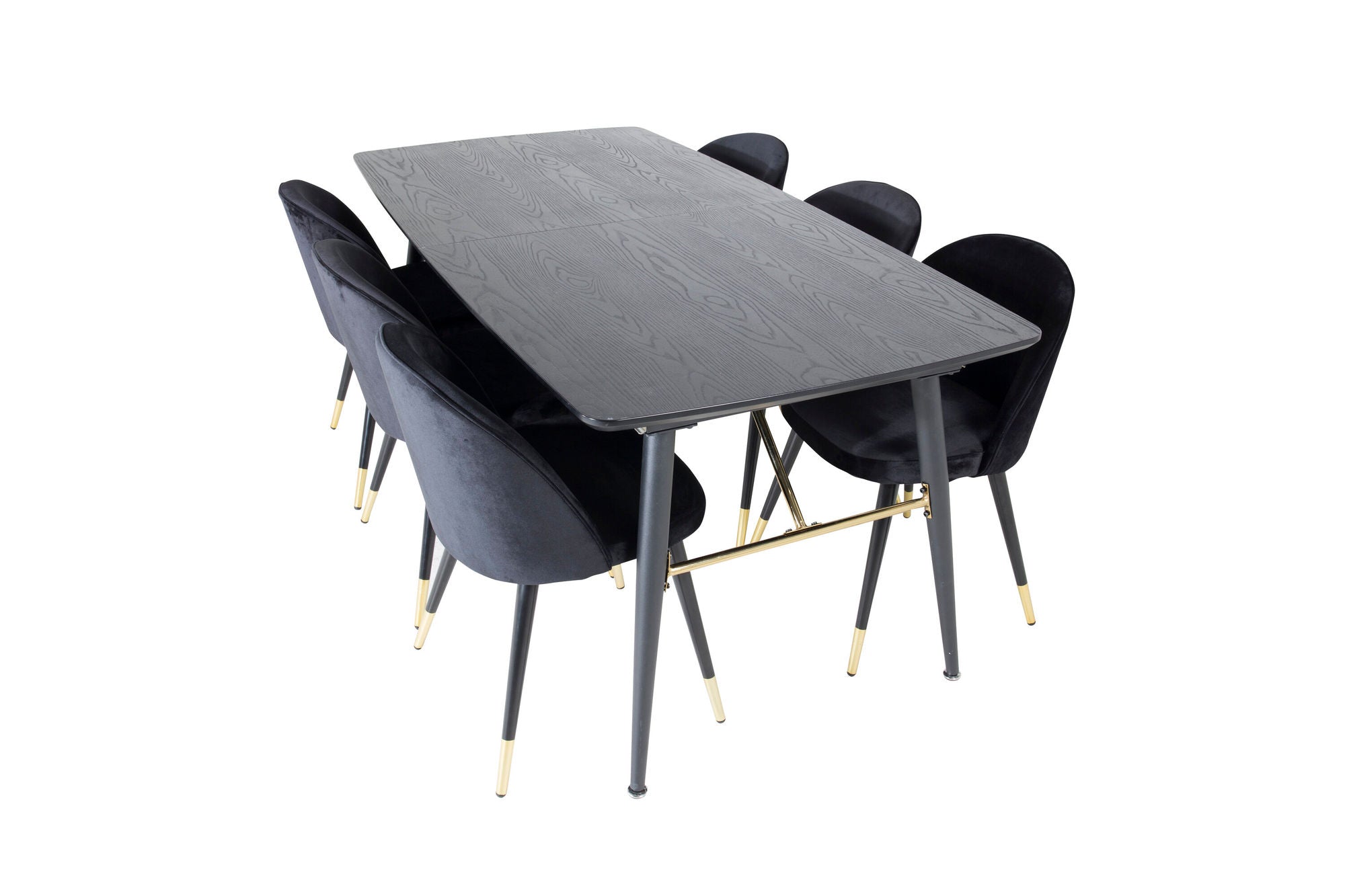 Venture Home Gold Extention bord - 180/220*85*H76 Black Veneer - Black legs - Brass details+Velvet Spisebordsstol Brass - Black / Black_6