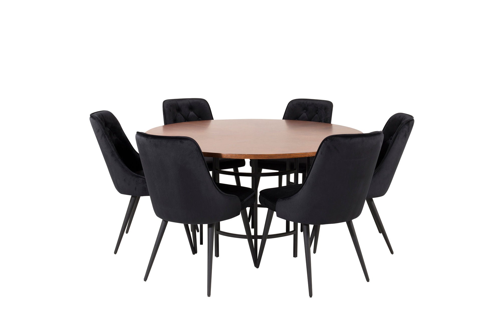 Venture Home Copenhagen - spisebord round - Brown / Black+Velvet Deluxe Spisebordsstol - Black legs / Black velvet_6