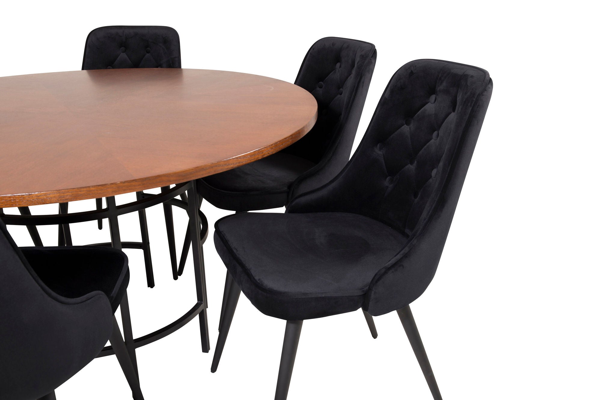 Venture Home Copenhagen - spisebord round - Brown / Black+Velvet Deluxe Spisebordsstol - Black legs / Black velvet_6