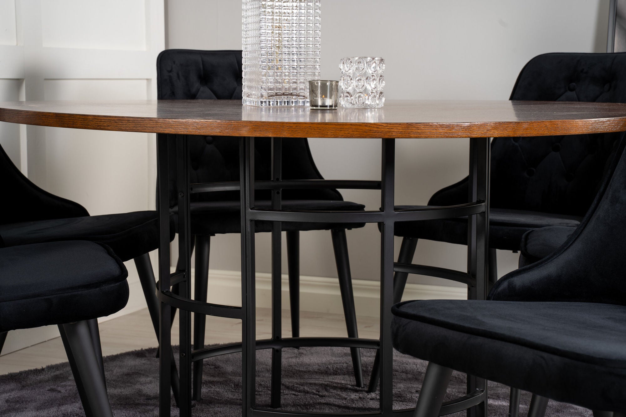 Venture Home Copenhagen - spisebord round - Brown / Black+Velvet Deluxe Spisebordsstol - Black legs / Black velvet_6