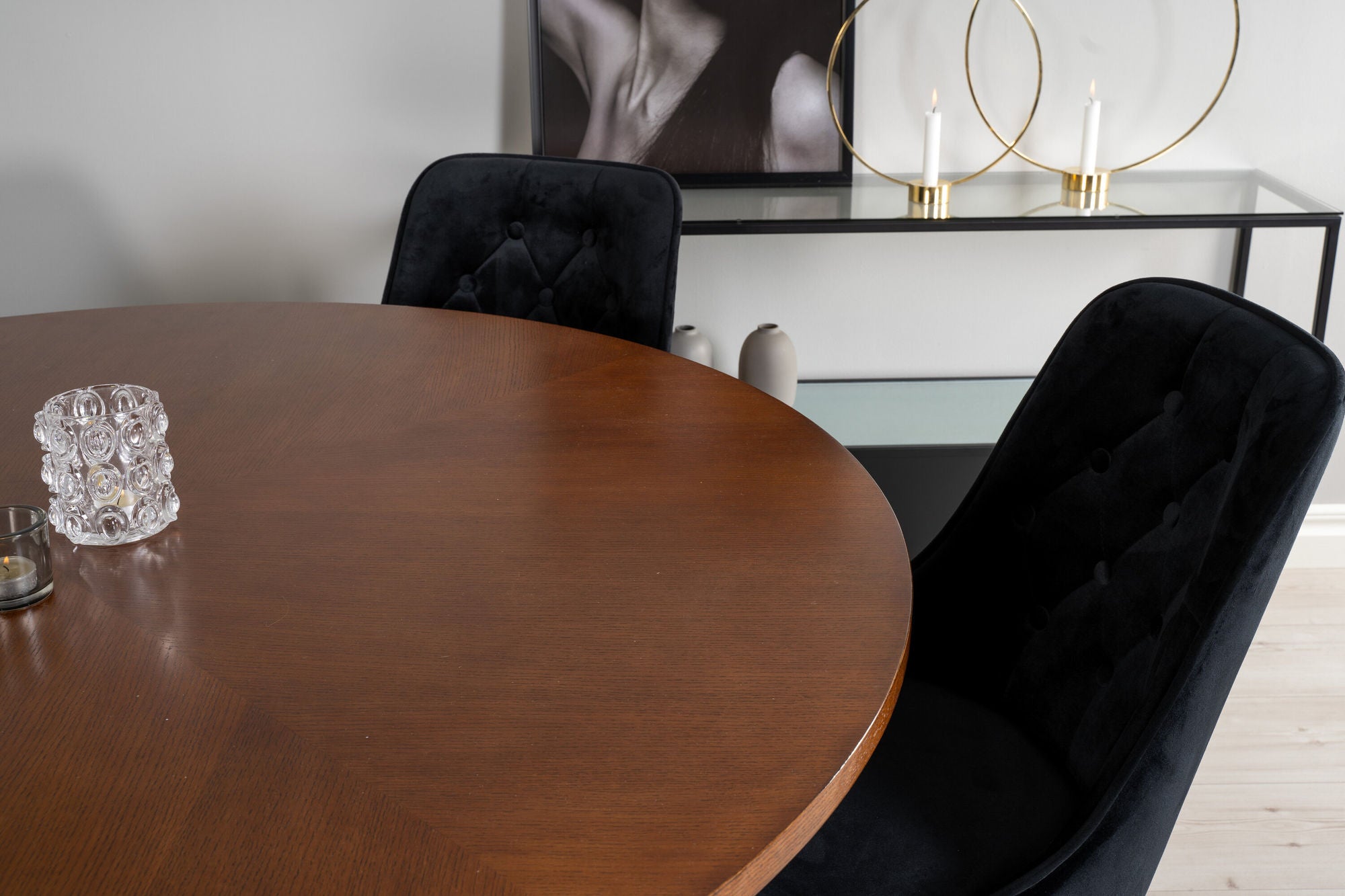 Venture Home Copenhagen - spisebord round - Brown / Black+Velvet Deluxe Spisebordsstol - Black legs / Black velvet_6
