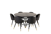 Venture Home Copenhagen - spisebord round - Black / Black+Velvet dining chair brass w. stiches in back - Black / PU _6