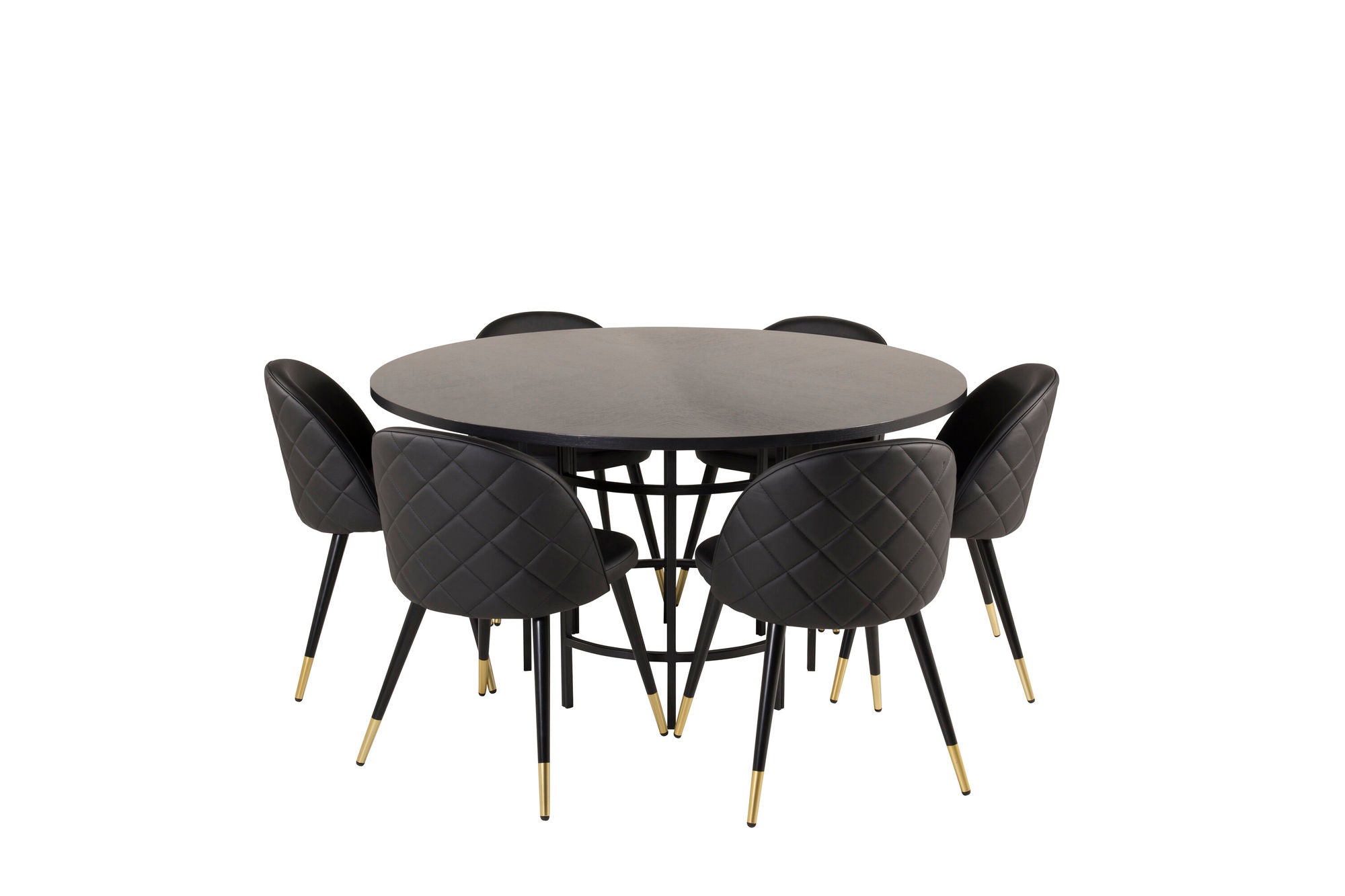 Venture Home Copenhagen - spisebord round - Black / Black+Velvet dining chair brass w. stiches in back - Black / PU _6
