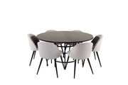 Venture Home Copenhagen - spisebord round - Black / Black+Velvet matstol - Manchester - Svart / Ljusgrå_6