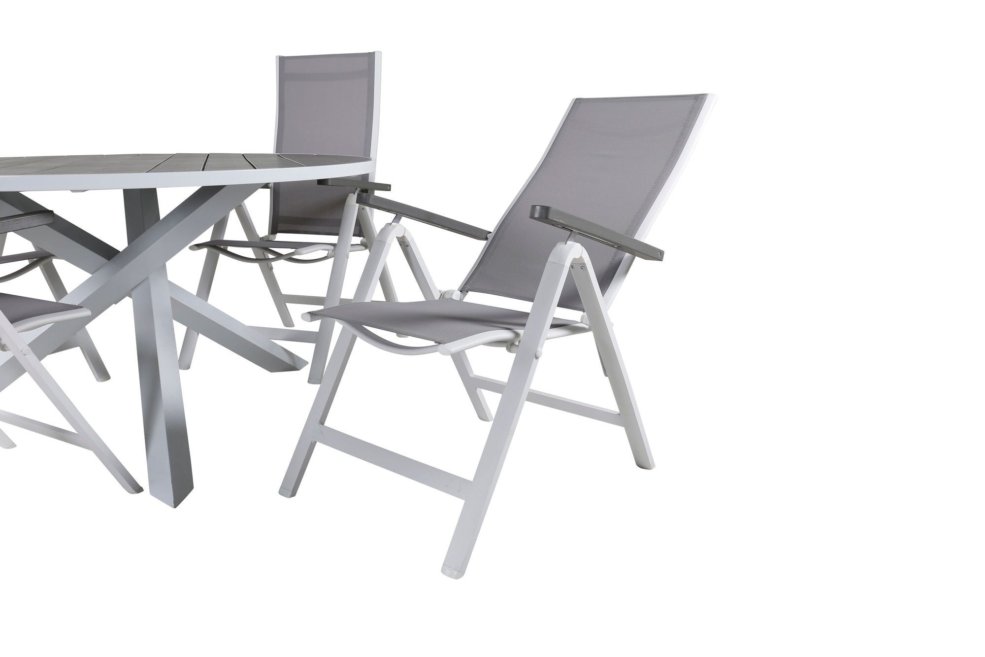 Venture Home Parma bord ø 140 - White/Grey+Albany Light 5-pos white alu / Grey Textilene_4