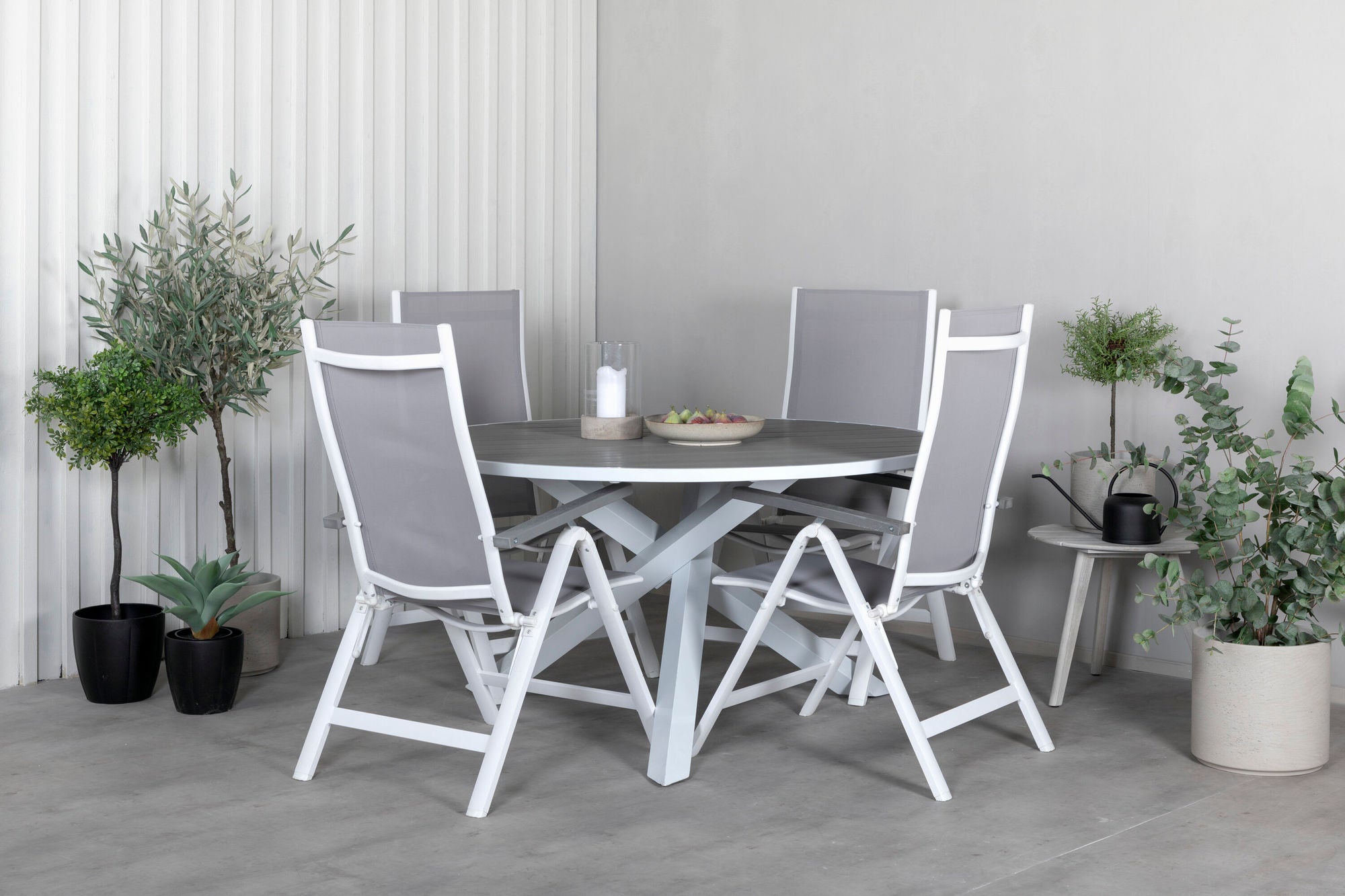 Venture Home Parma bord ø 140 - White/Grey+Albany Light 5-pos white alu / Grey Textilene_4