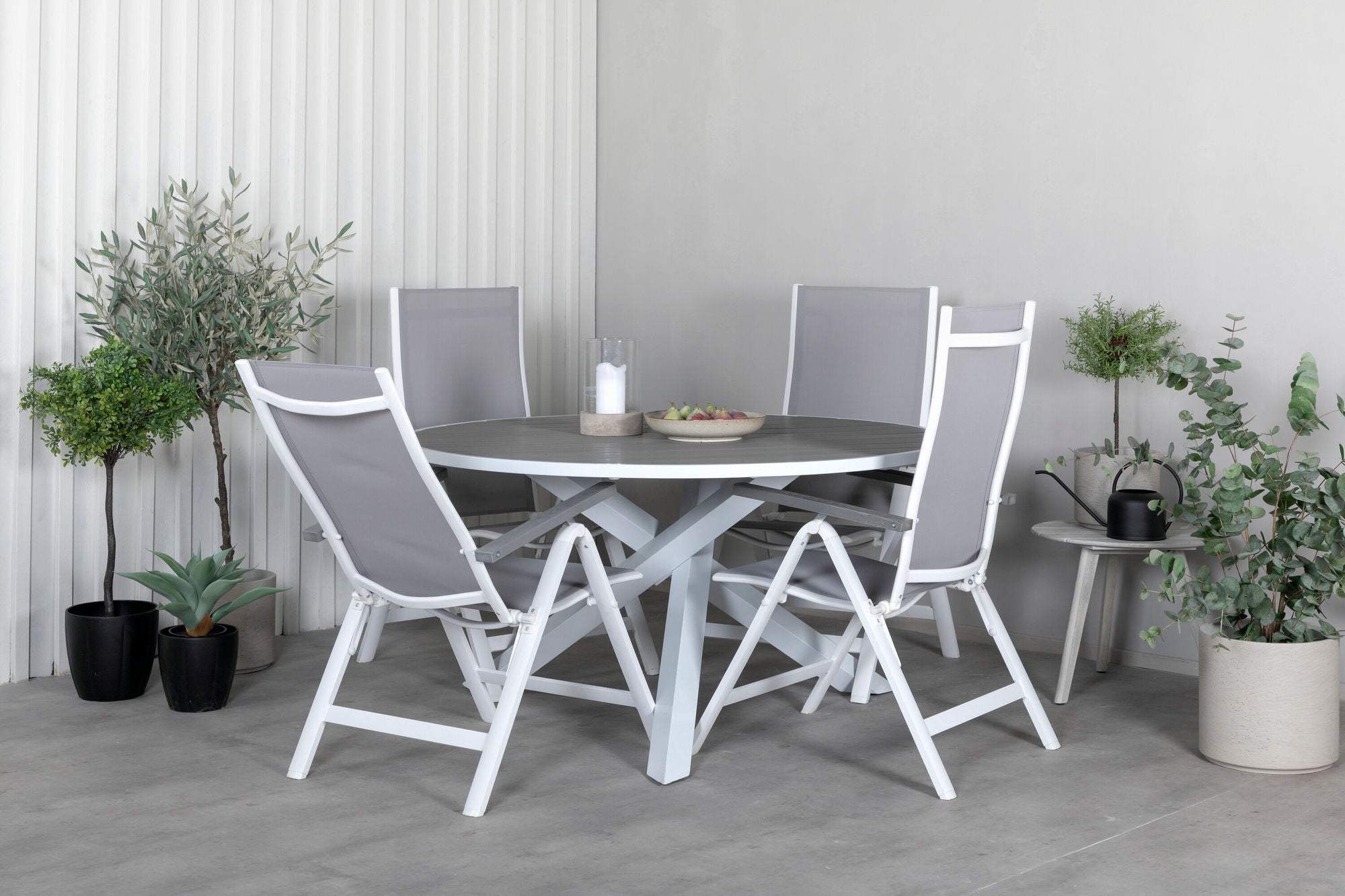 Venture Home Parma bord ø 140 - White/Grey+Albany Light 5-pos white alu / Grey Textilene_4