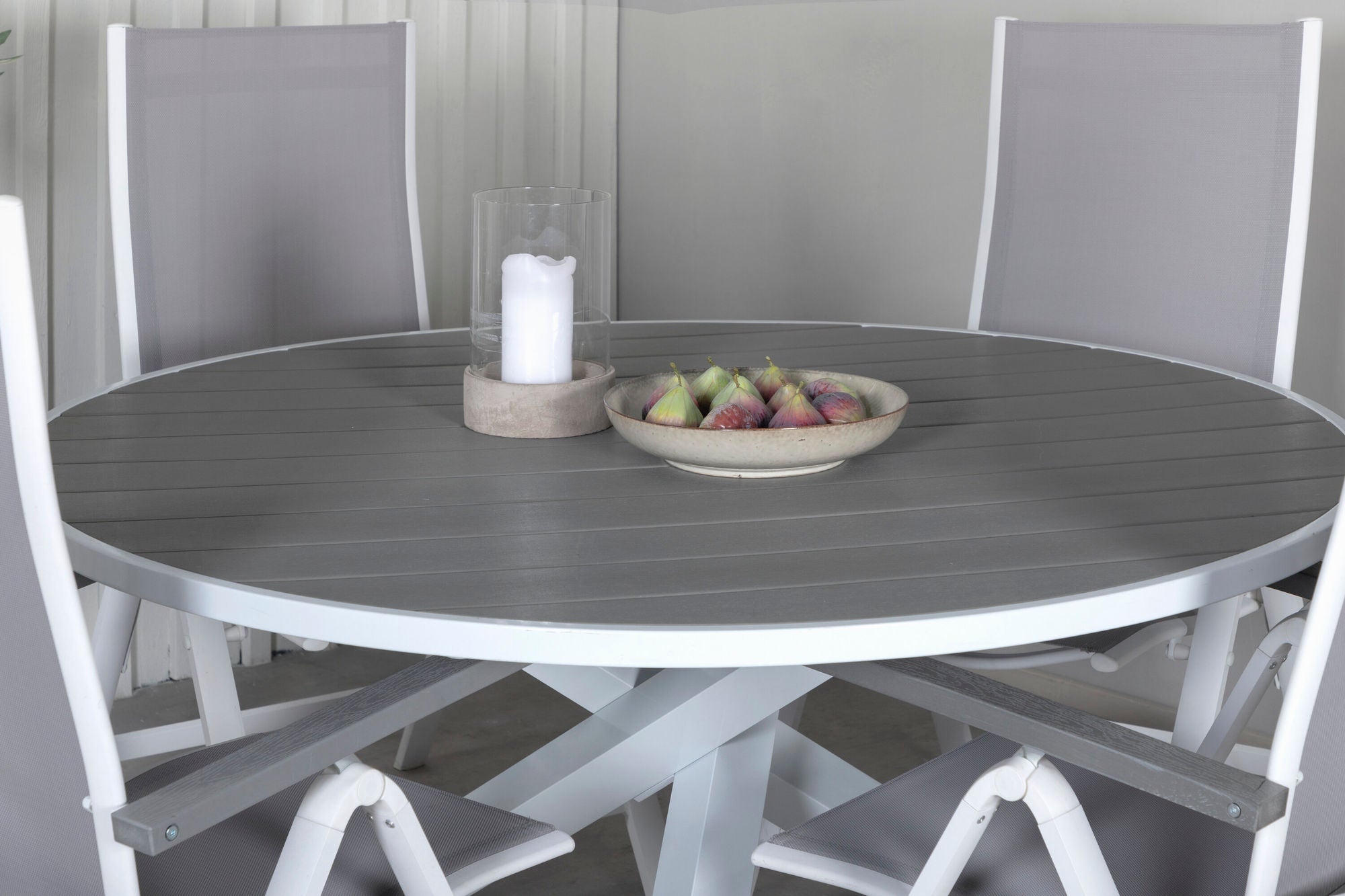 Venture Home Parma bord ø 140 - White/Grey+Albany Light 5-pos white alu / Grey Textilene_4