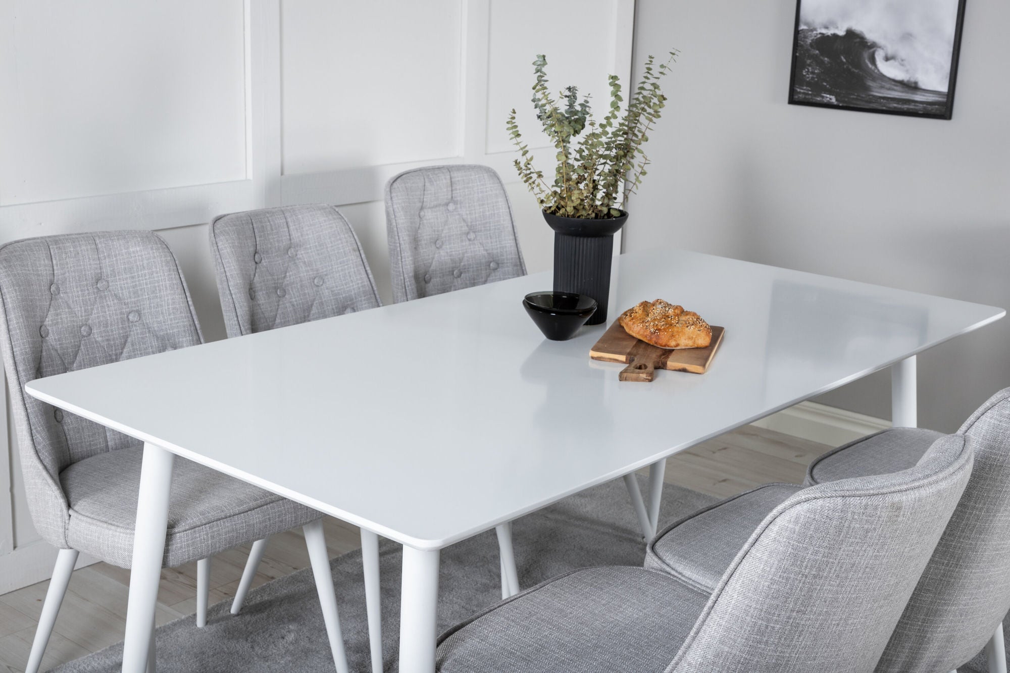 Venture Home Polar spisebord 180 cm - White top / White Legs+Velvet Deluxe Spisebordsstol -