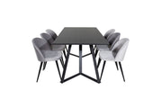 Venture Home Marina spisebord - Black top / Black Legs +Velvet Spisebordsstol - Light Grey / Black_6