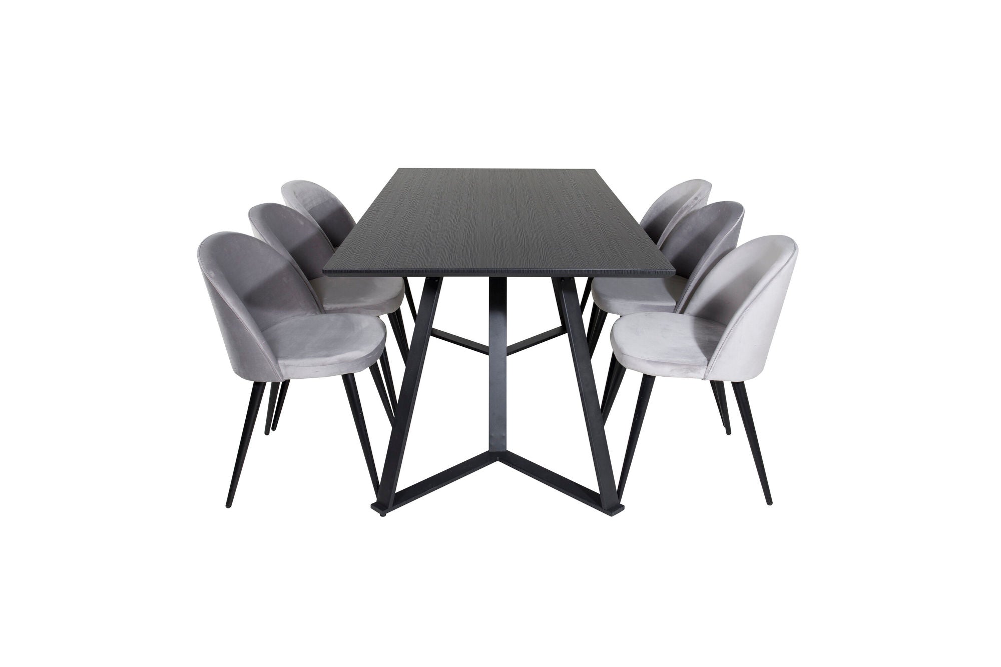 Venture Home Marina spisebord - Black top / Black Legs +Velvet Spisebordsstol - Light Grey / Black_6