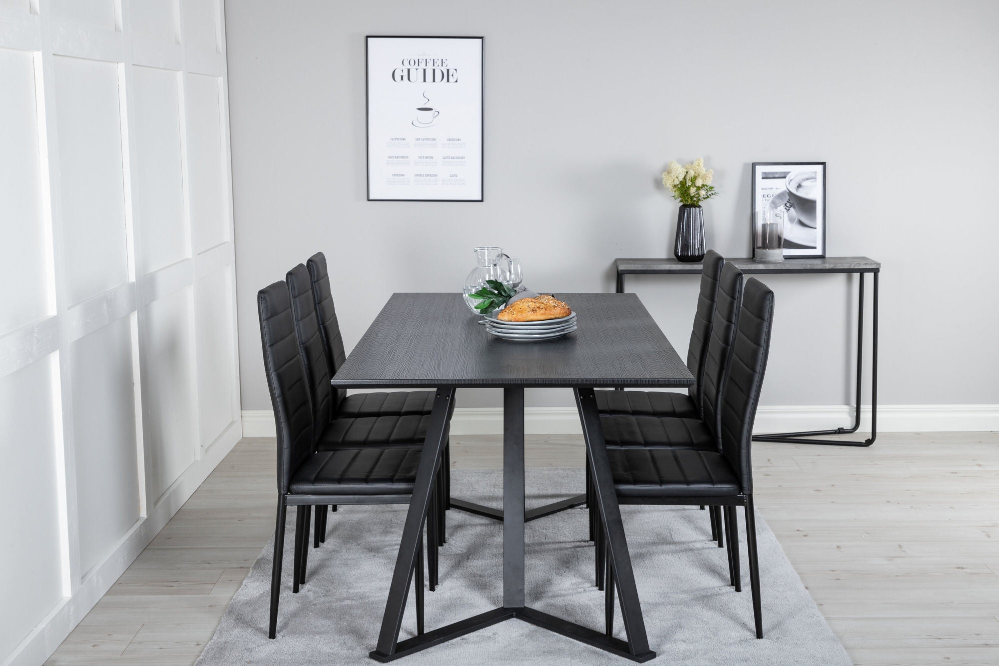 Venture Home Marina spisebord - Black top / Black Legs +Slim High Back Spisebordsstol - Black Legs - Black PU_6