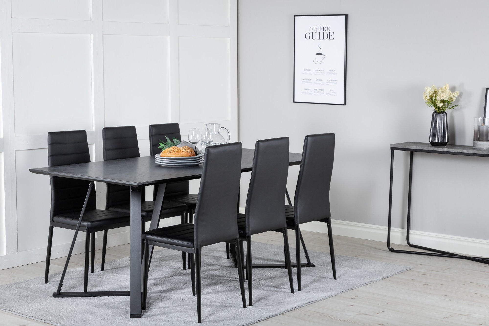 Venture Home Marina spisebord - Black top / Black Legs +Slim High Back Spisebordsstol - Black Legs - Black PU_6