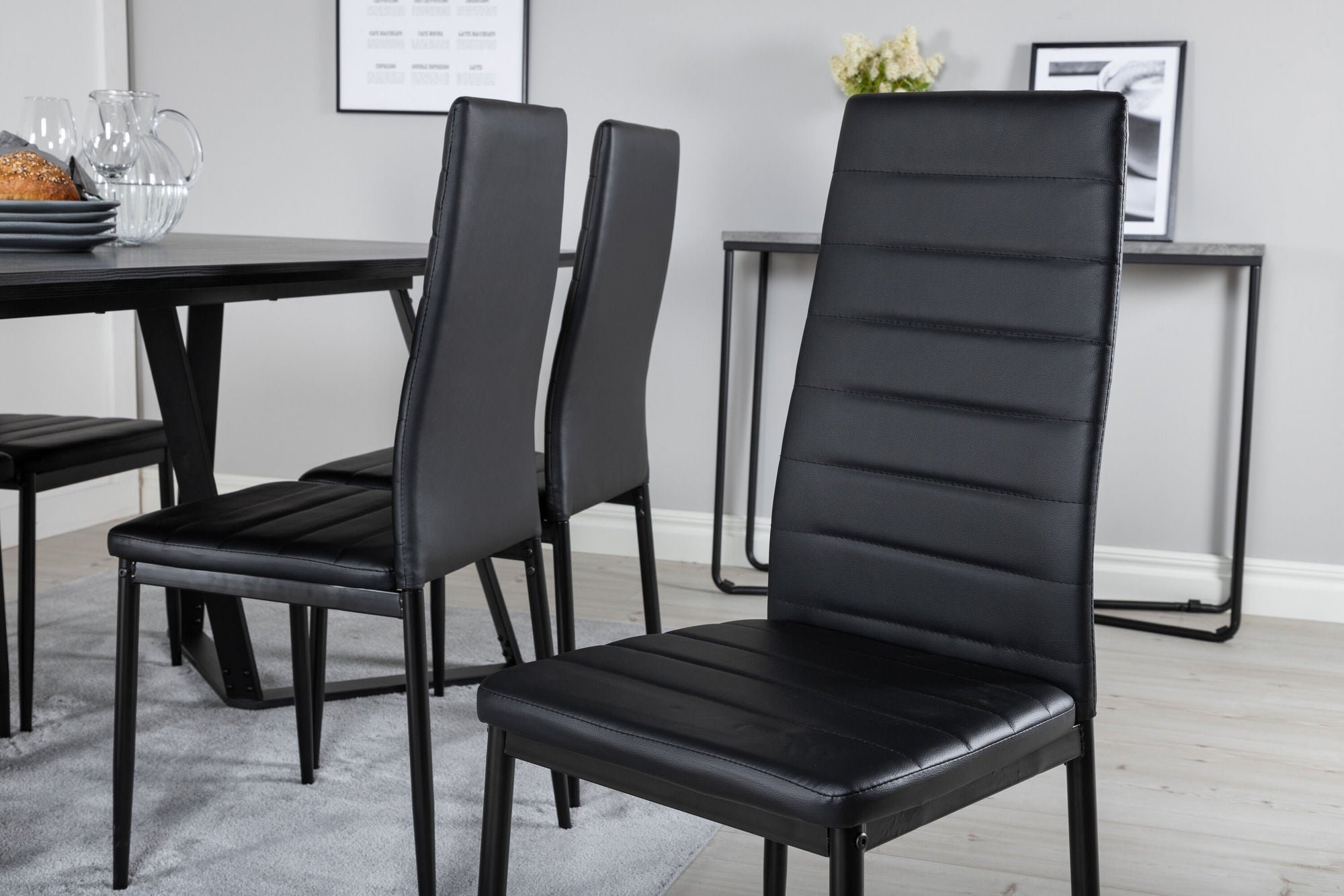 Venture Home Marina spisebord - Black top / Black Legs +Slim High Back Spisebordsstol - Black Legs - Black PU_6