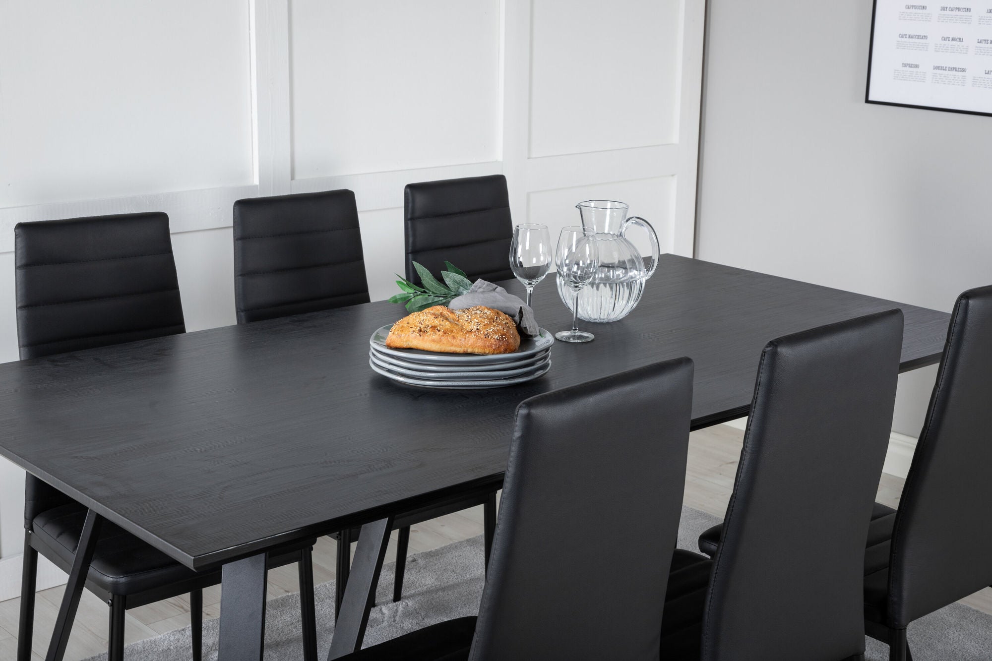 Venture Home Marina spisebord - Black top / Black Legs +Slim High Back Spisebordsstol - Black Legs - Black PU_6