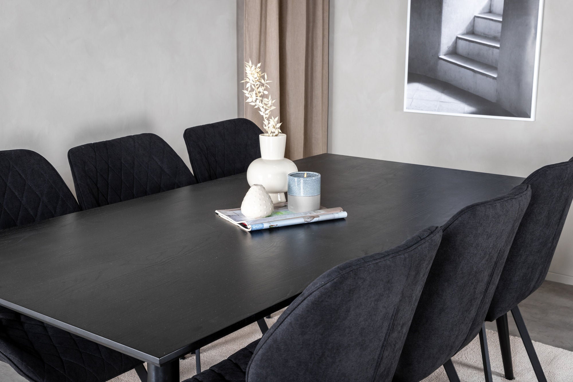 Venture Home Dipp spisebord - 180*90cm - Black Veneer / all black legs +Gemma Spisebordsstol - Black Legs - Black Fabric_6
