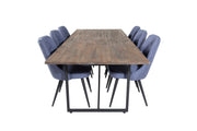 Venture Home Padang spisebord - 250*100*H76 - Dark Teak / Black+Velvet Deluxe Spisebordsstol - Black Legs - Blue Fabric_6