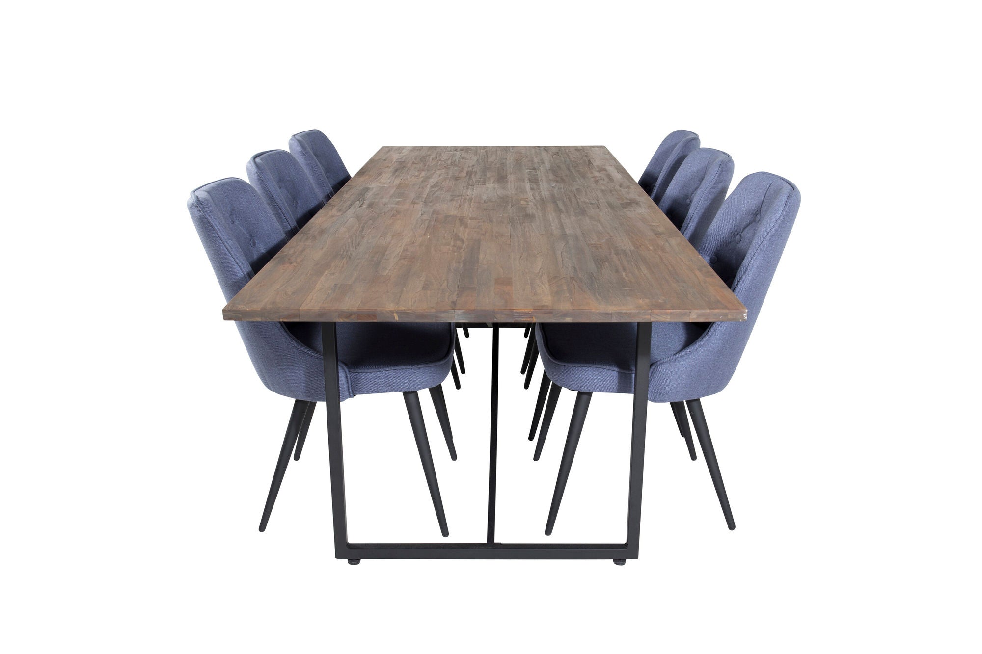 Venture Home Padang spisebord - 250*100*H76 - Dark Teak / Black+Velvet Deluxe Spisebordsstol - Black Legs - Blue Fabric_6