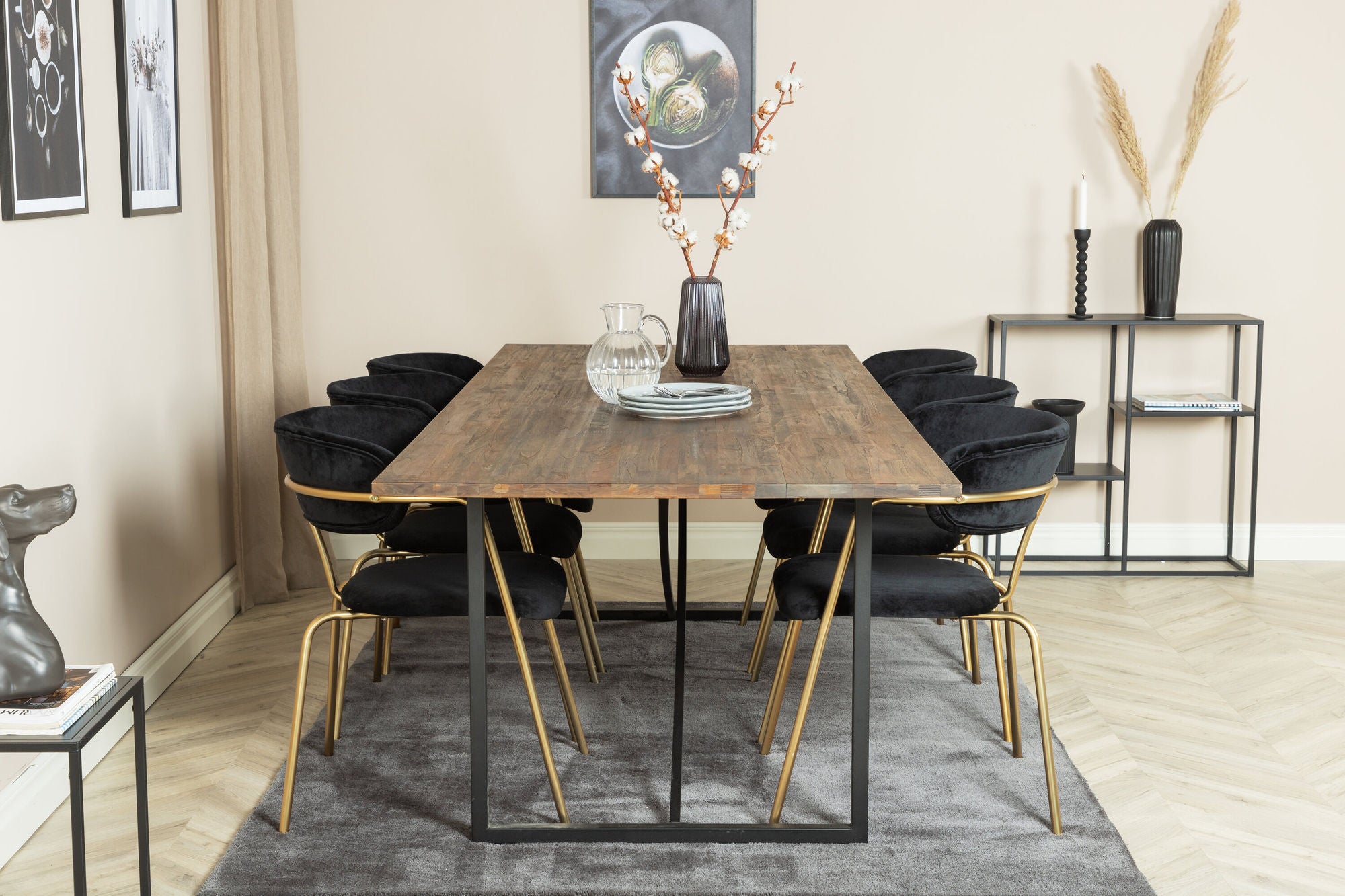Venture Home Padang spisebord - 250*100*H76 - Dark Teak / Black+Arrow armchair - Brass Legs - Black Velvet_6