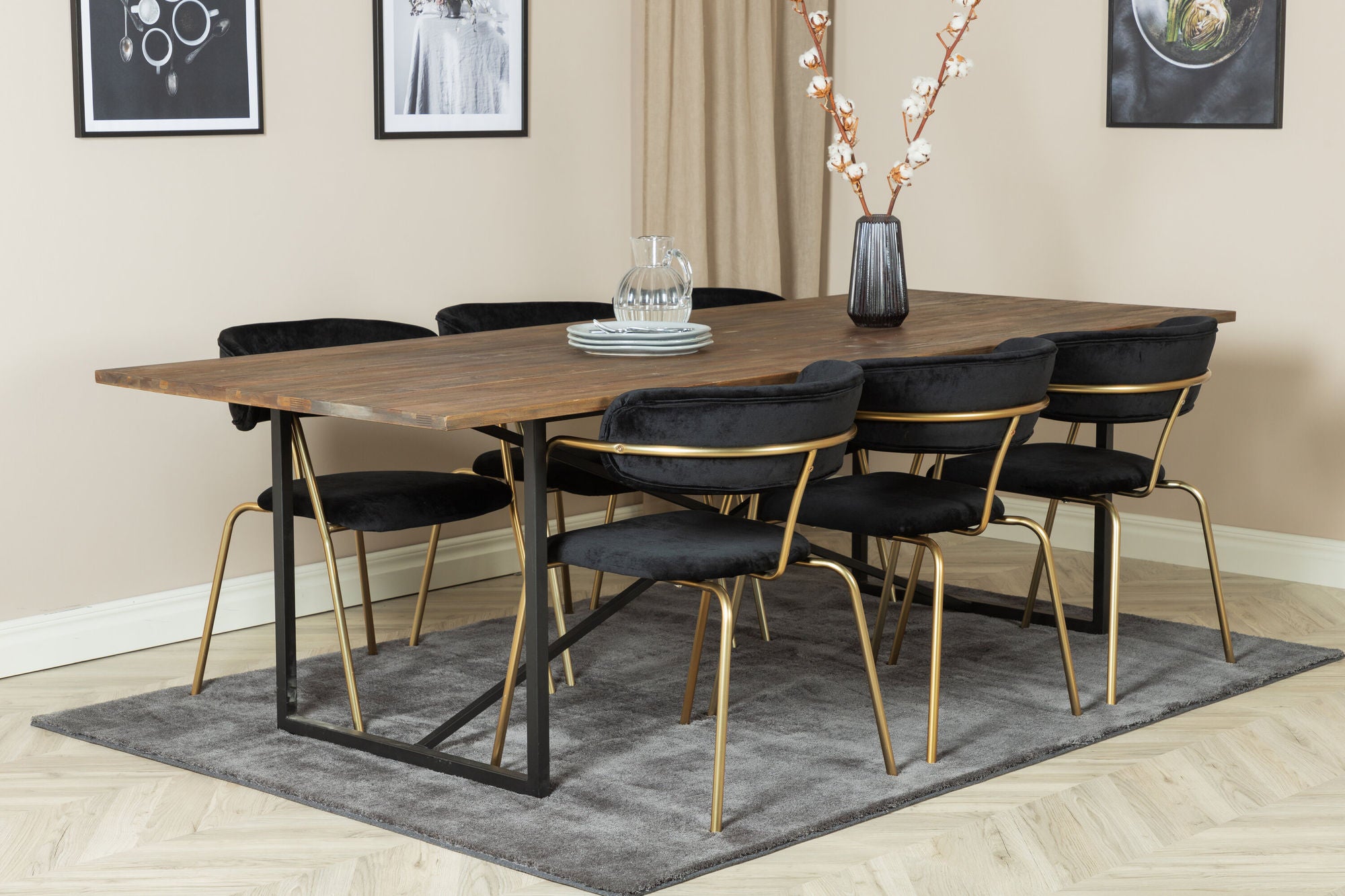 Venture Home Padang spisebord - 250*100*H76 - Dark Teak / Black+Arrow armchair - Brass Legs - Black Velvet_6
