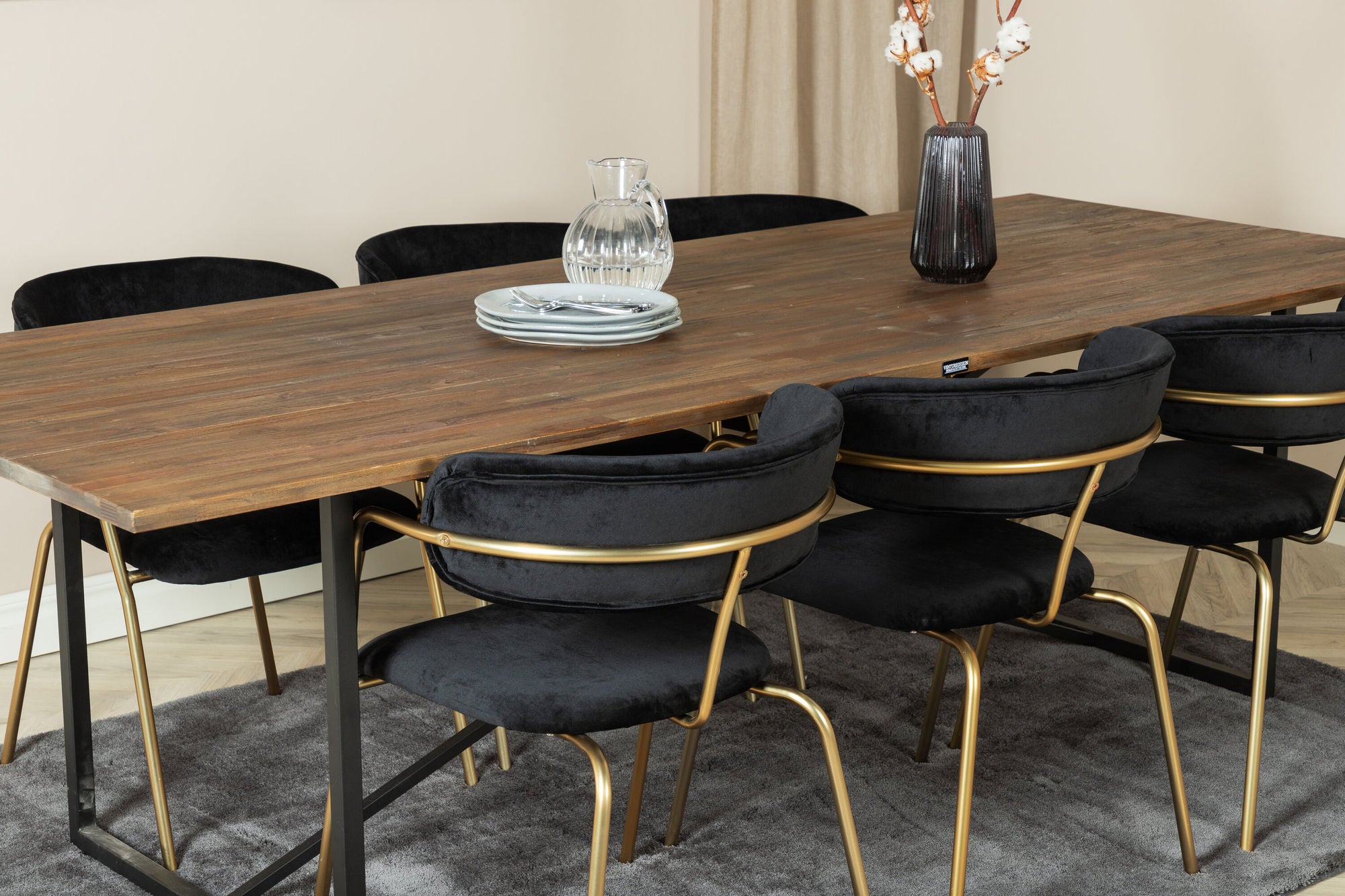 Venture Home Padang spisebord - 250*100*H76 - Dark Teak / Black+Arrow armchair - Brass Legs - Black Velvet_6