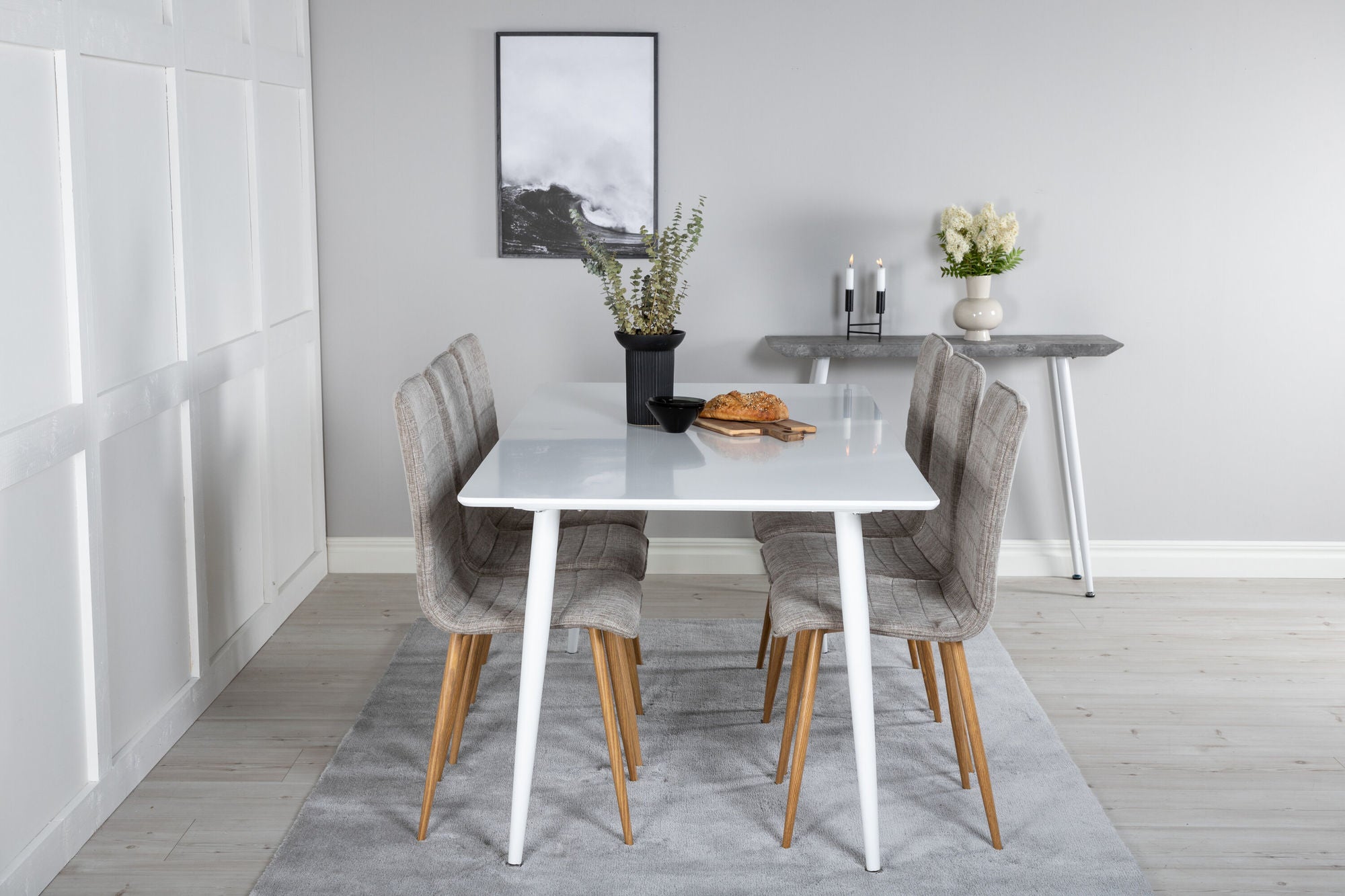 Venture Home Polar spisebord 180 cm - White top / White Legs+Windu Lyx Spisebordsstol - Light Grey / Oak_6