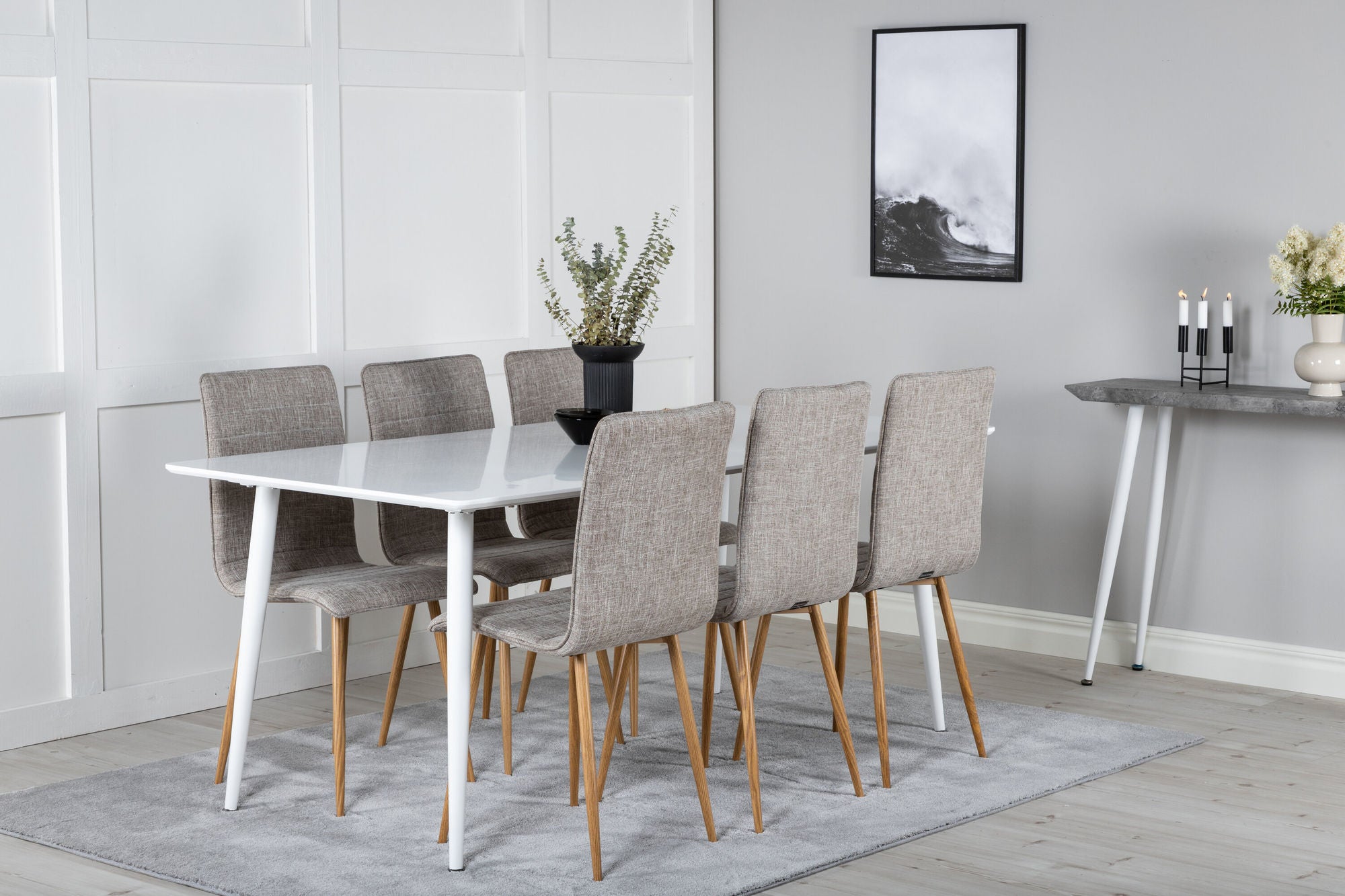 Venture Home Polar spisebord 180 cm - White top / White Legs+Windu Lyx Spisebordsstol - Light Grey / Oak_6