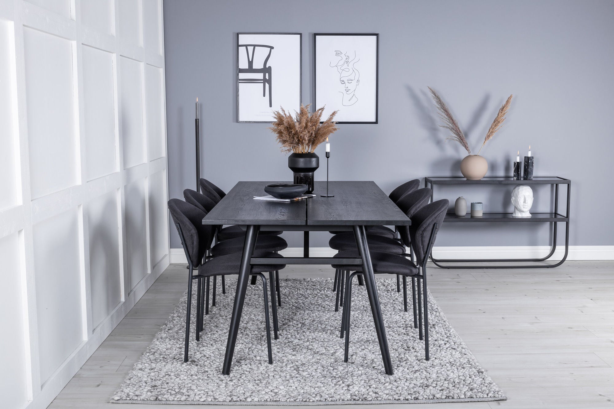 Venture Home Sleek Extentionbord Black Brushed - 195*95+Vault Spisebordsstol - Black Legs - Black Fabric_6