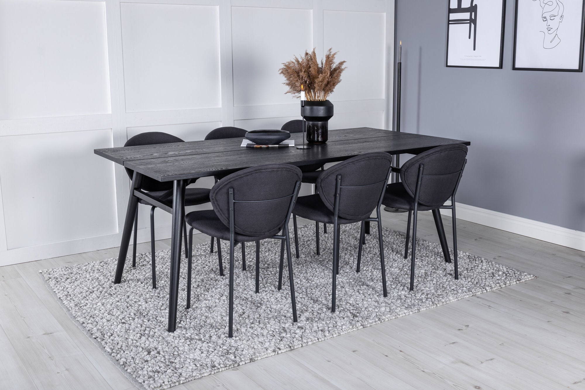 Venture Home Sleek Extentionbord Black Brushed - 195*95+Vault Spisebordsstol - Black Legs - Black Fabric_6