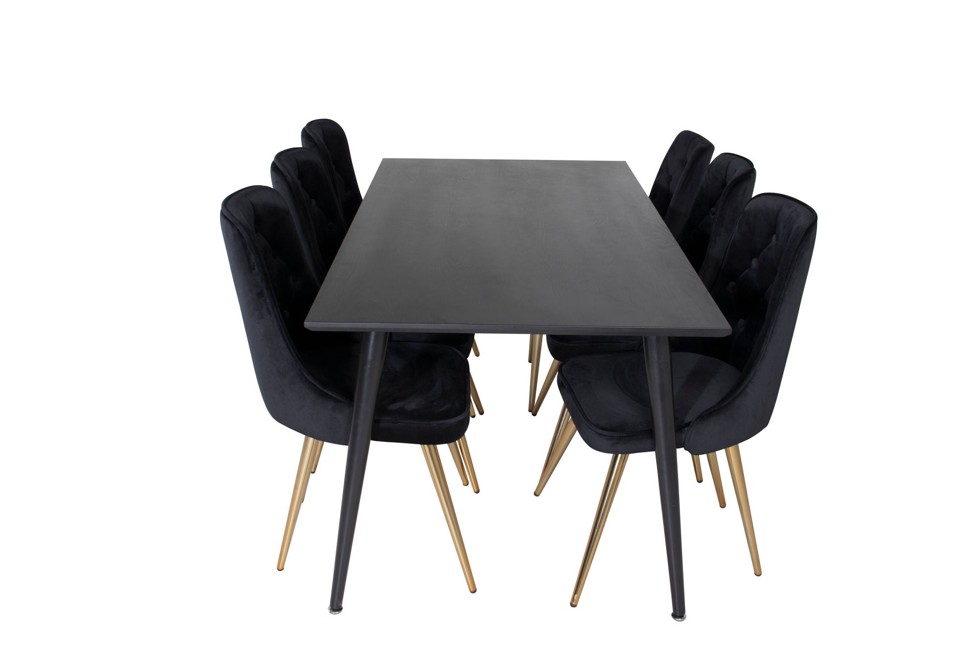 Venture Home Dipp spisebord - 180*90cm - Black Veneer / all black legs +Velvet Deluxe Spisebordsstol - Black / Brass_6