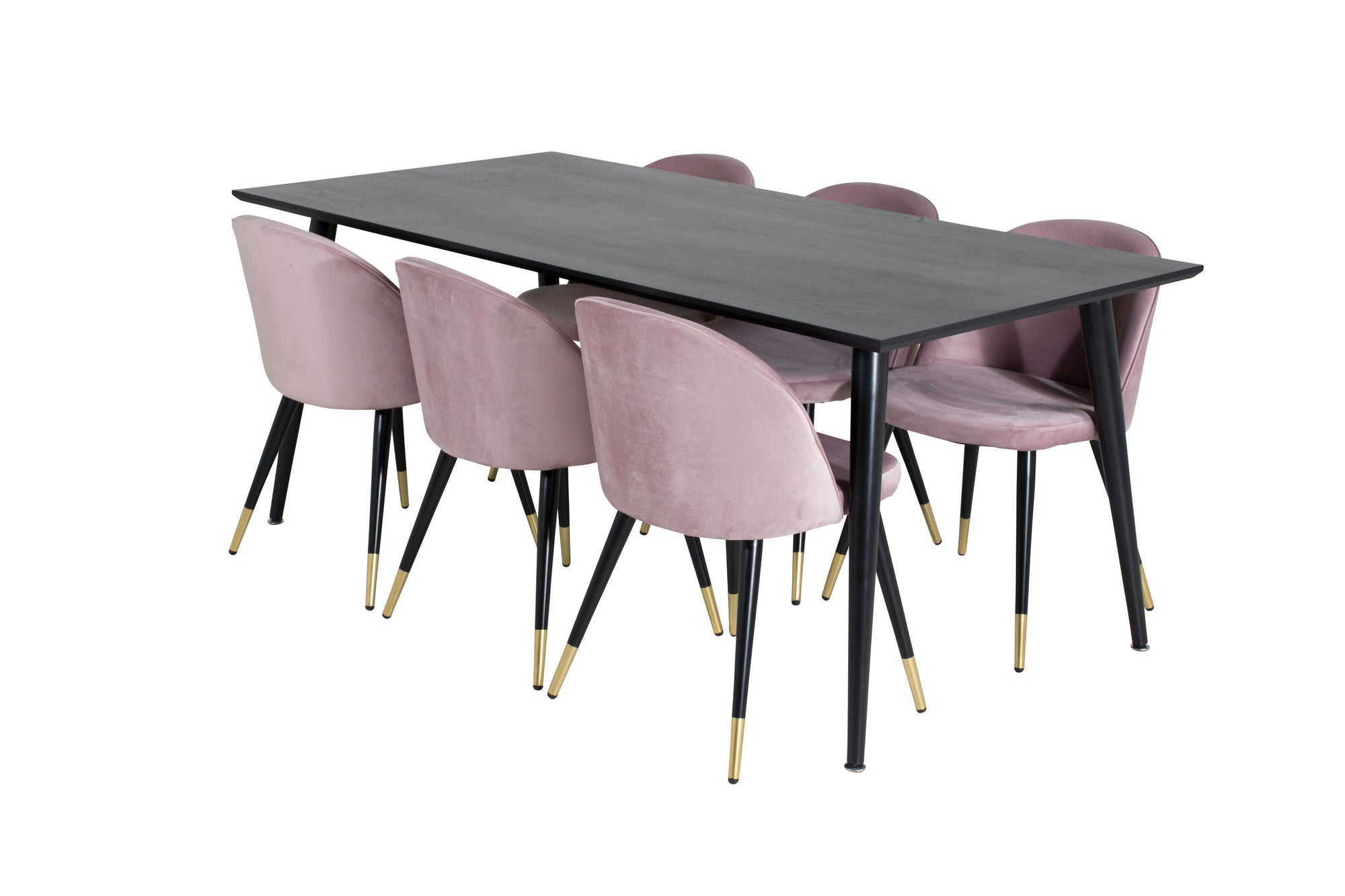 Venture Home Dipp spisebord - 180*90cm - Black Veneer / all black legs +Velvet Spisebordsstol Brass - Pink / Black_6