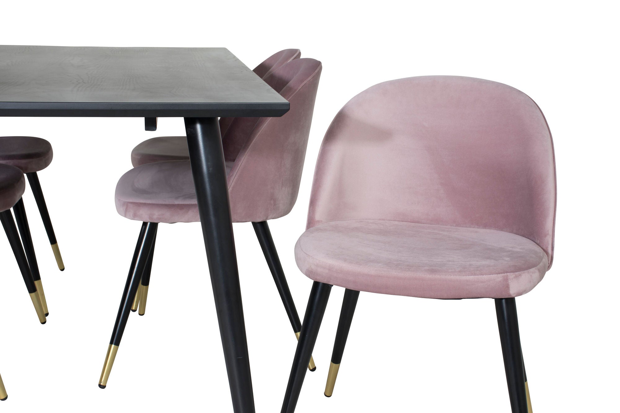 Venture Home Dipp spisebord - 180*90cm - Black Veneer / all black legs +Velvet Spisebordsstol Brass - Pink / Black_6