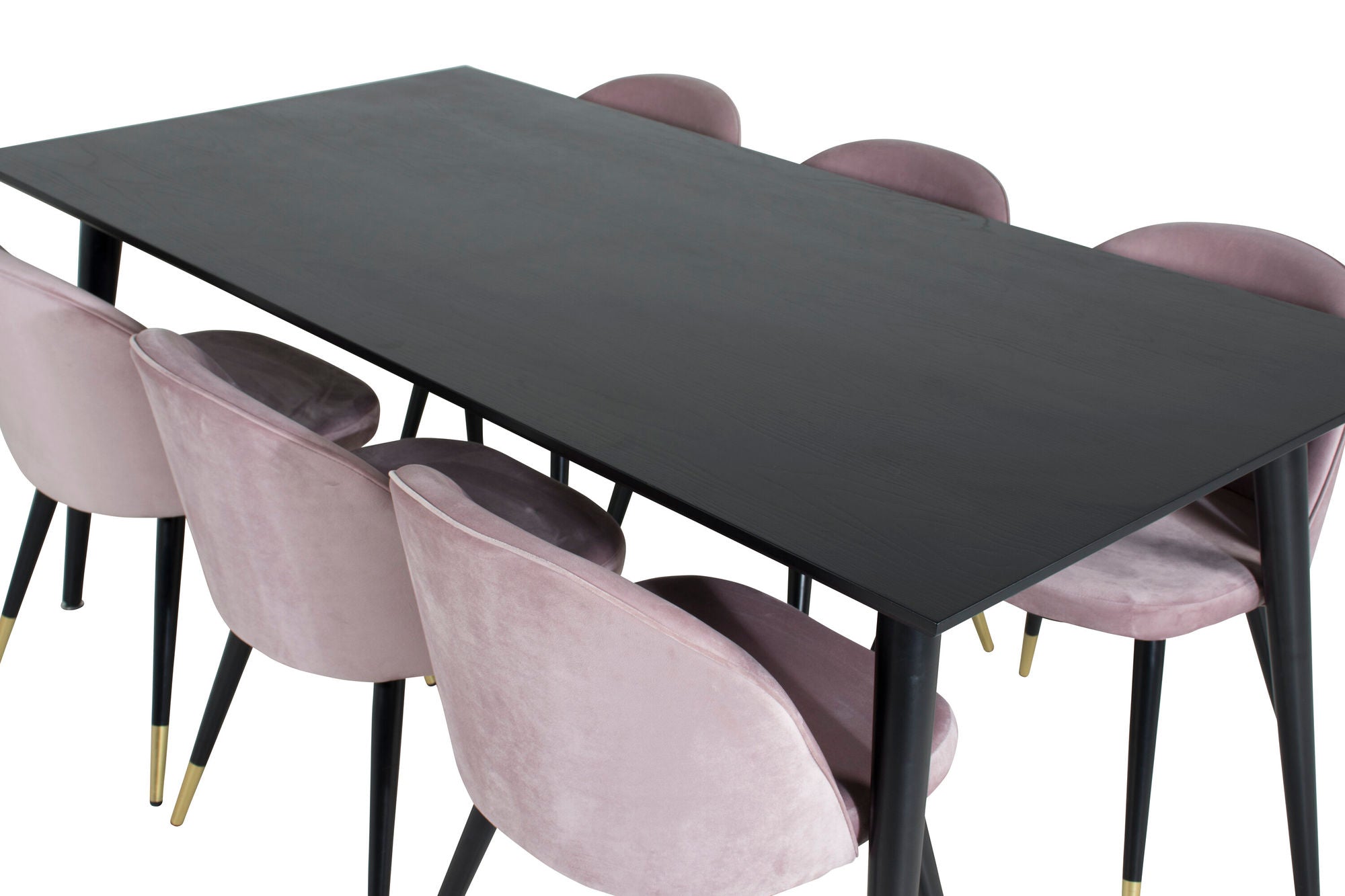 Venture Home Dipp spisebord - 180*90cm - Black Veneer / all black legs +Velvet Spisebordsstol Brass - Pink / Black_6