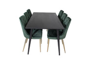 Venture Home Dipp spisebord - 180*90cm - Black Veneer / all black legs +Velvet Deluxe Spisebordsstol - Green / Brass_6