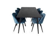 Venture Home Dipp spisebord - 180*90cm - Black Veneer / all black legs +Velvet Spisebordsstol - Blue / Black_6