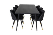 Venture Home Dipp spisebord - 180*90cm - Black Veneer / all black legs +Velvet Spisebordsstol w. Stiches - PU - Black / Black_6