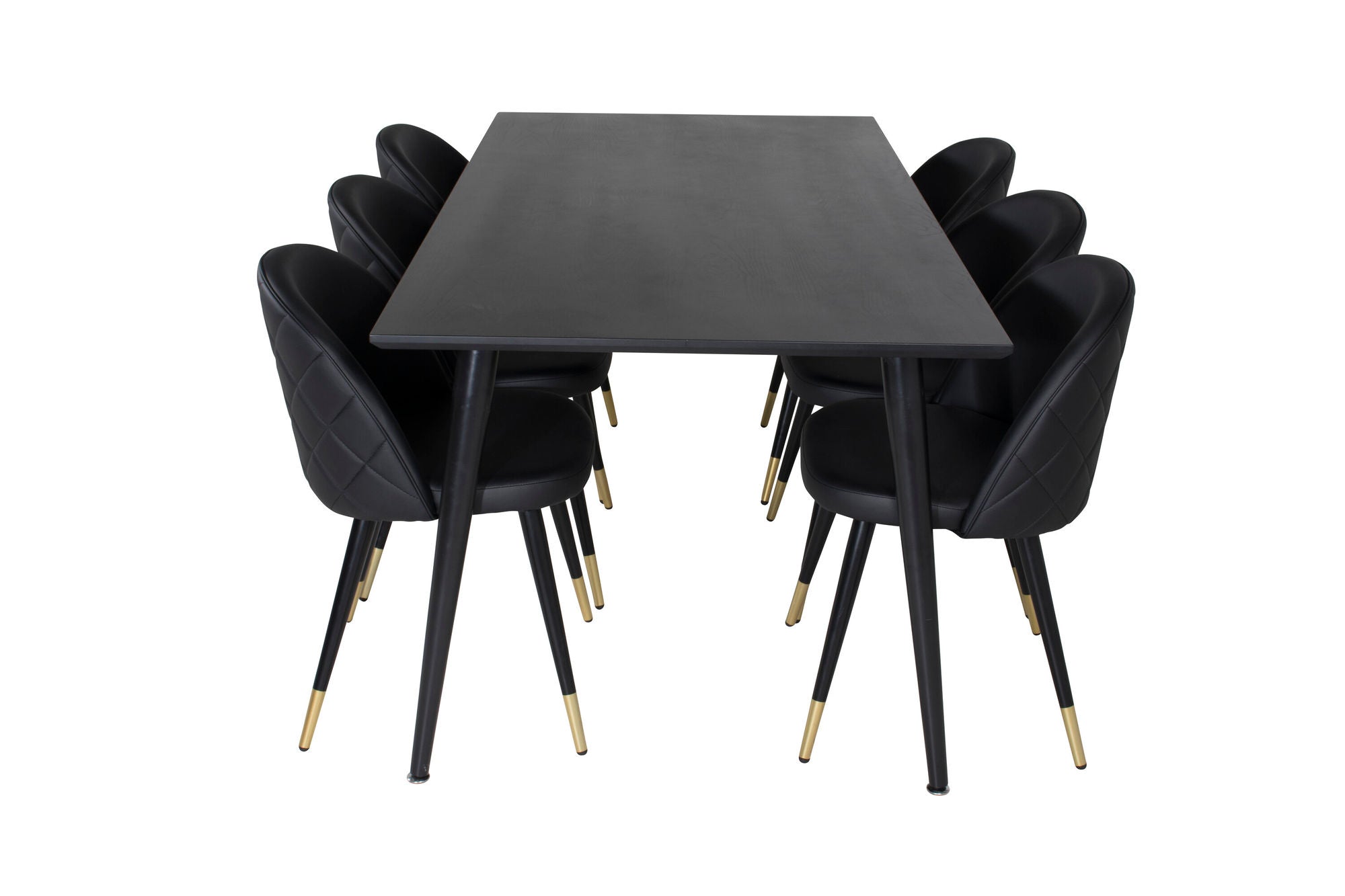 Venture Home Dipp spisebord - 180*90cm - Black Veneer / all black legs +Velvet Spisebordsstol w. Stiches - PU - Black / Black_6