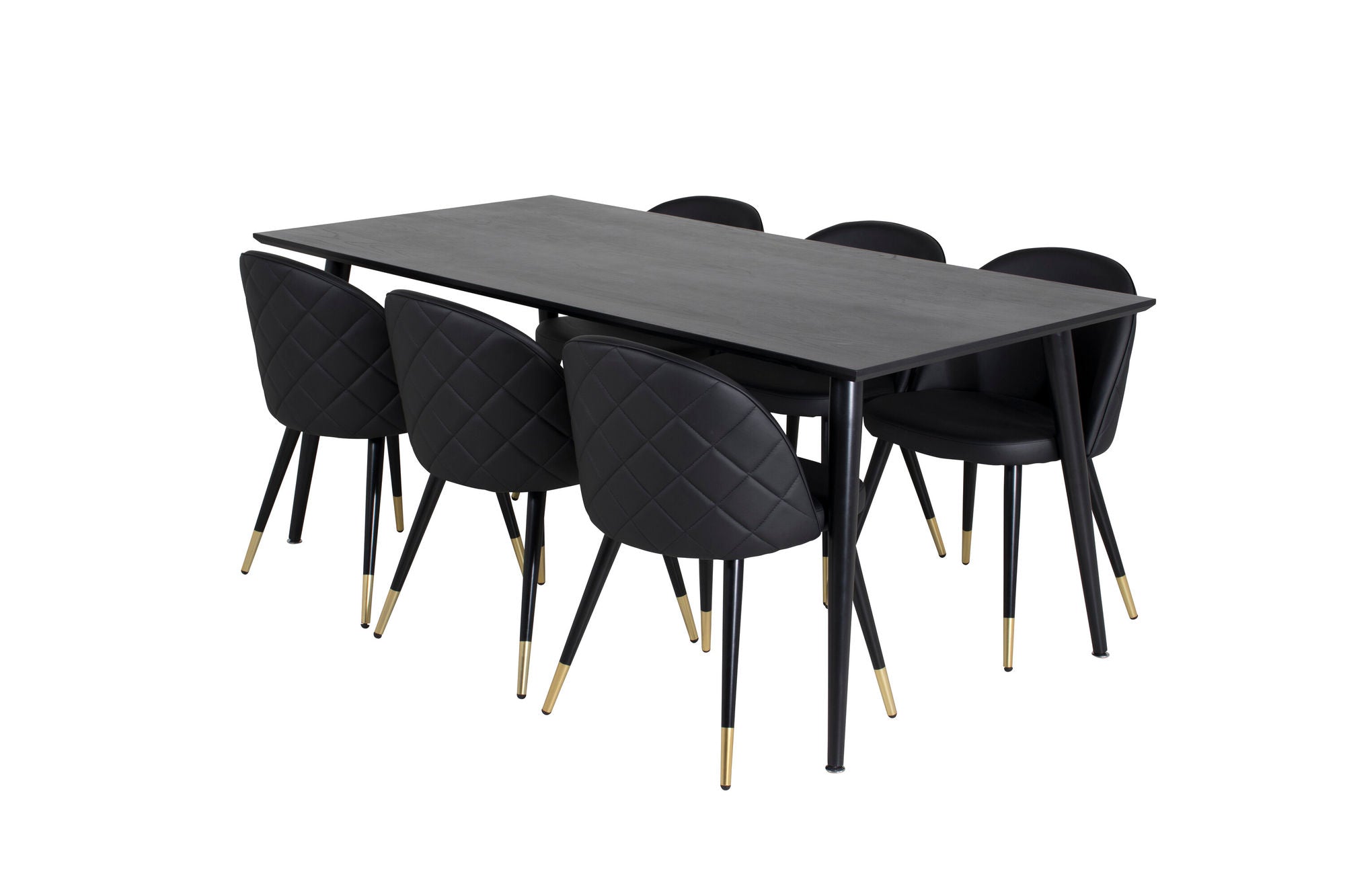 Venture Home Dipp spisebord - 180*90cm - Black Veneer / all black legs +Velvet Spisebordsstol w. Stiches - PU - Black / Black_6