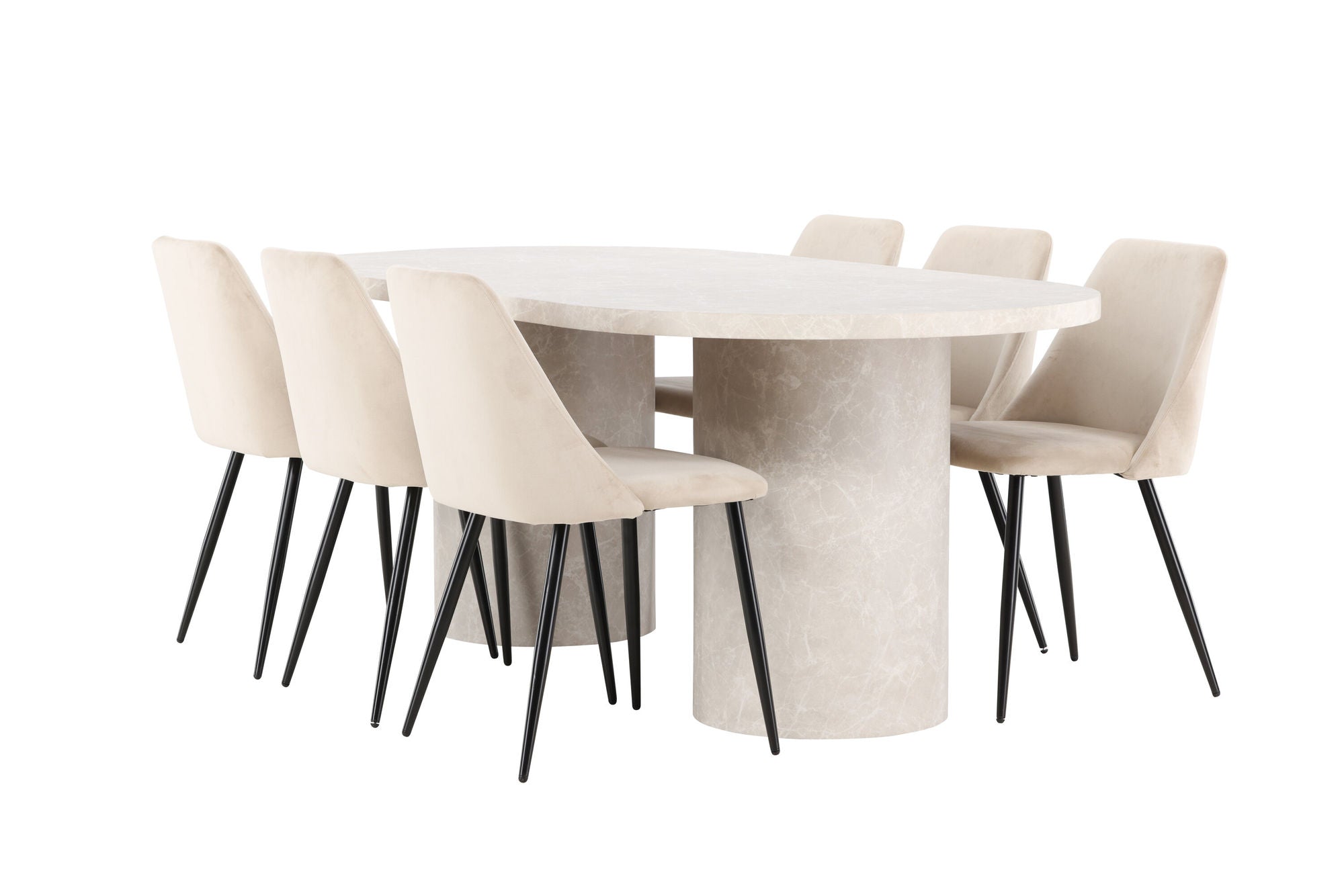 Venture Home Narvik bord - Beige with 6 Night stol - Black / Beige