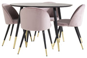 Venture Home Dipp spisebord - 115cm - Black Veneer / black legs w brass dipp - Velvet Spisebordsstol Brass - Pink / Black 4