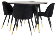Venture Home Dipp spisebord - 115cm - Black Veneer / black legs w brass dipp - Velvet Spisebordsstol Brass - Black / Black 4