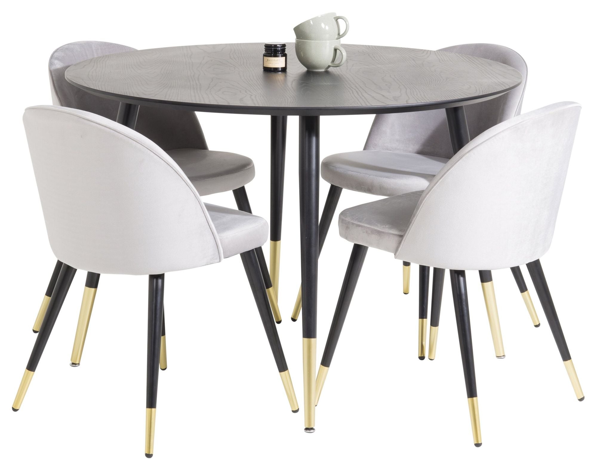 Venture Home Dipp spisebord - 115cm - Black Veneer / black legs w brass dipp Velvet Matsto