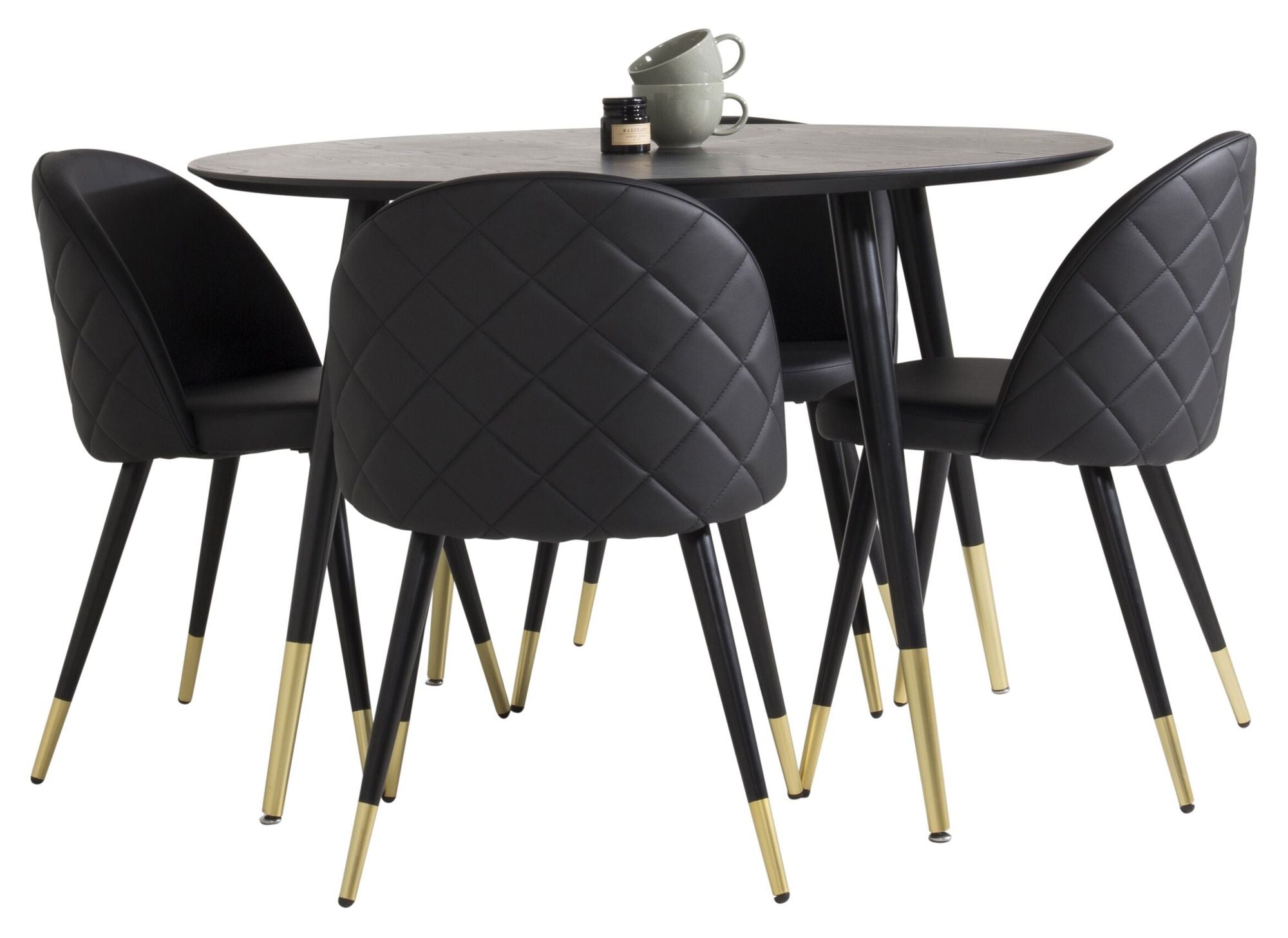 Venture Home Dipp spisebord - 115cm - Black Veneer / black legs w brass dipp Velvet dining