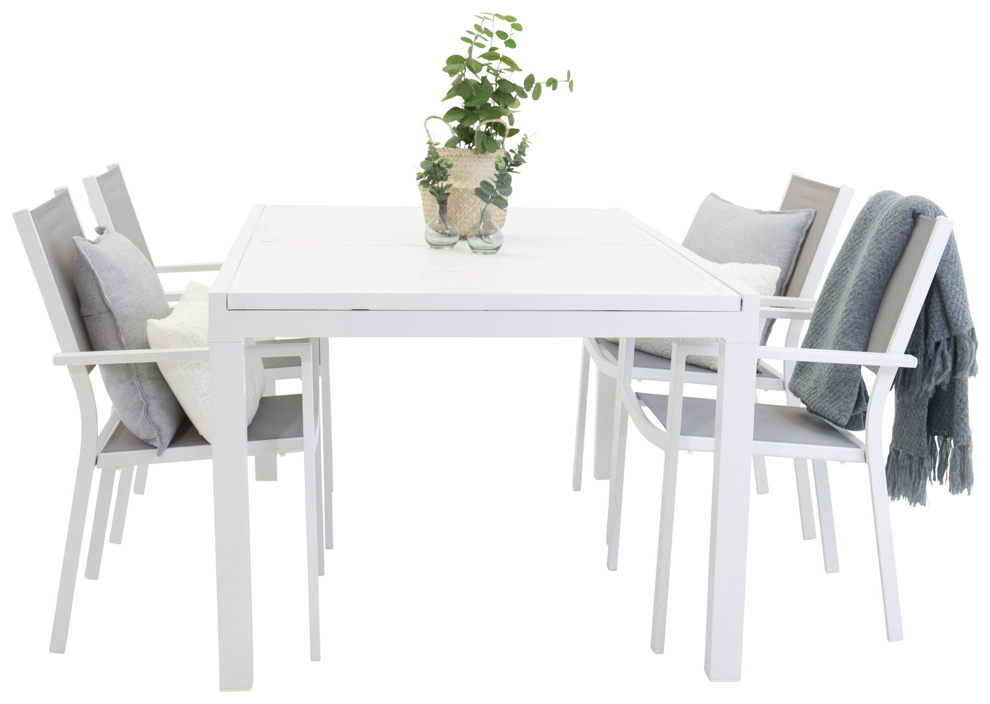 Venture Home Marbella matbord 160/240*100*H75 - Vit+ Copacabana - Stacking stol - White Alu/