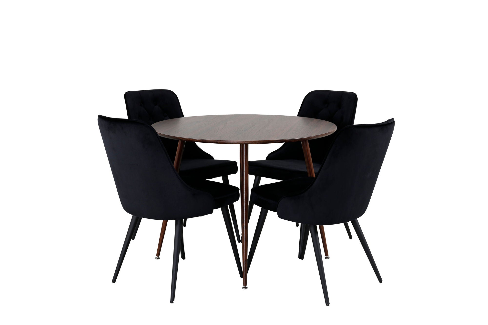 Venture Home Plaza rund bord 100 cm - Walnut top - Walnut legs+Velvet Deluxe Spisebordsstol